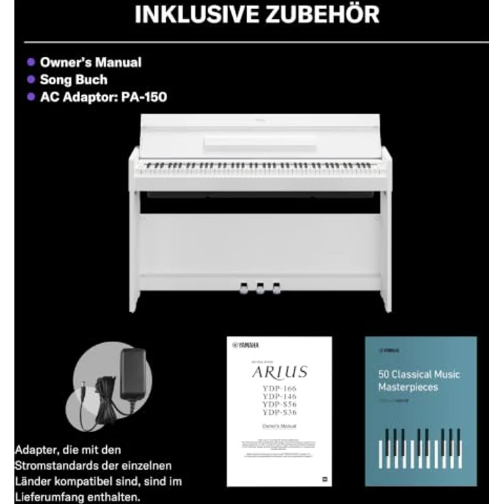 Yamaha YDP-S36 WH Arius, Digitalpiano mit 88 gewichteten Tasten, Bluetooth Audio/Midi und 10 Sounds in Weiß – Bild 9