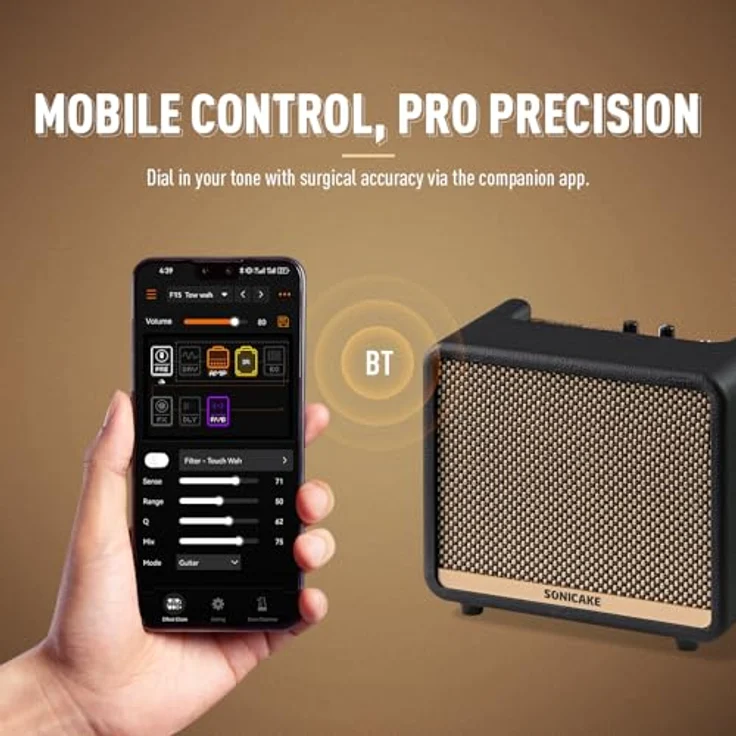 SONICAKE AMPCUBE QAM-20, Digitaler Dual-Mode Gitarrenverstärker 10W mit 100 Presets, Bluetooth 5.0, 99 Drummer APP, tragbar und leicht mit integriertem Tuner – Bild 4