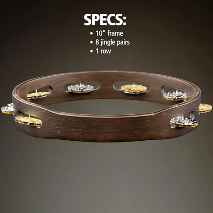 Meinl TA1VM-WB Vintage Tambourine, 10" Holzkessel mit 8 Paar gehämmerten Messingschellen und Stahlschellen, Walnut Brown – Bild 5