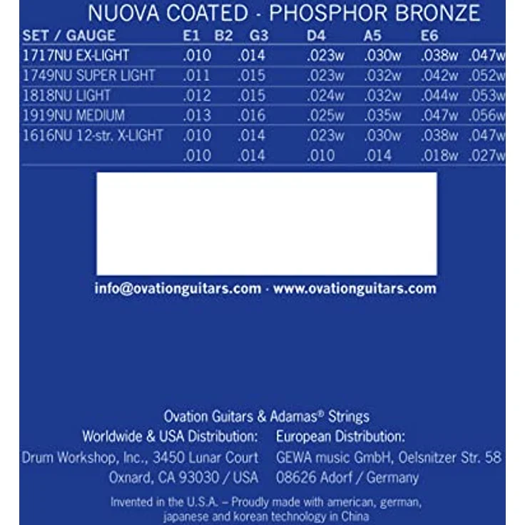 Adamas 1717NU Nuova Coated Gitarrensaiten, Phosphor Bronze, Extra-Light .010 .014 .023w .030w .038w .047w, warmer erdiger Ton – Bild 2