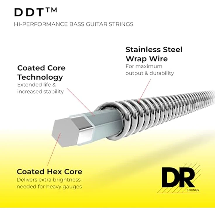 DR Strings Drop-Down Tuning DDT5-55, Basssaiten Satz mit 5 Saiten, Stärke 055-135, Edelstahl, Long Scale, Roundwound, hexagonaler Kern, Made in USA – Bild 2