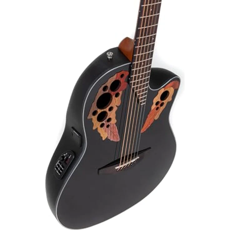 Ovation Celebrity Elite CE44-5-G, Westerngitarre mit massiver Fichte Decke, Schwarz Hochglanz, Cutaway, Slimline Pickup und OP-4BT Preamp mit eingebautem Stimmgerät – Bild 7
