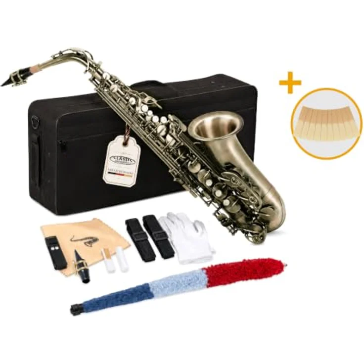 Classic Cantabile AS-450 Antique Yellow Eb Altsaxophon Set, Hoch-Fis-Klappe, ergonomische Klappenmechanik, inklusive Leichtkoffer und Blätter – Bild 2