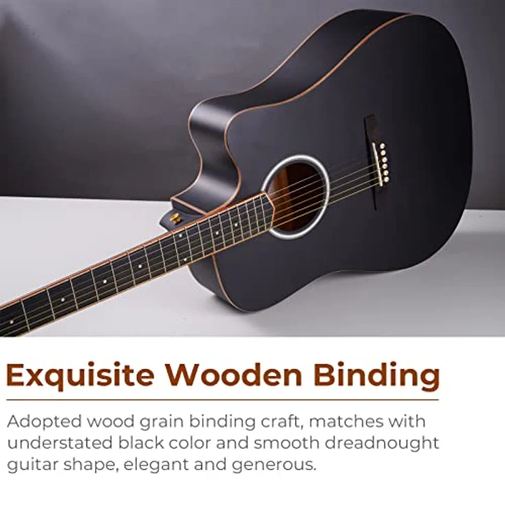 Vangoa 4/4 Elektro-Akustische Gitarre, 41 Zoll mit 4-Band EQ Cutaway, Set für Anfänger mit Gigbag und Zubehör, Schwarz – Bild 2