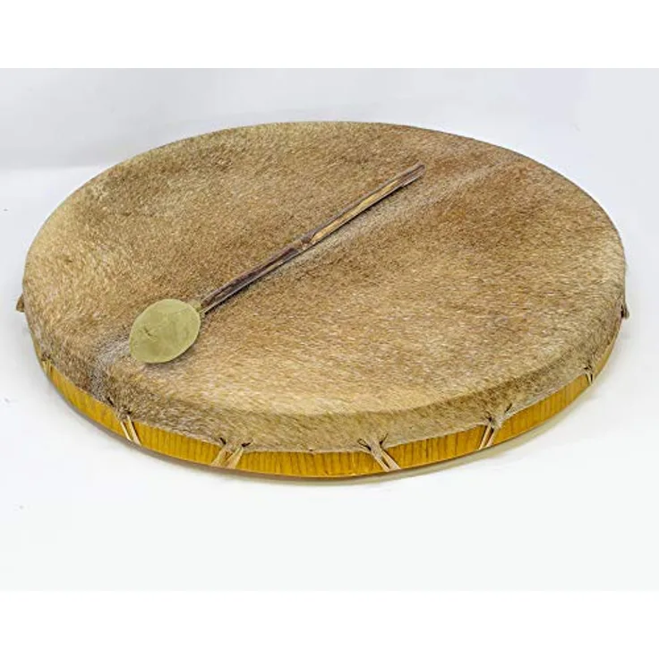 Terre Shaman Drum Goat Skin 60cm, runde Schamanentrommel aus Ziegenhaut, indonesischer Mahagoni-Rahmen, dunkler Klang, inklusive Schlägel