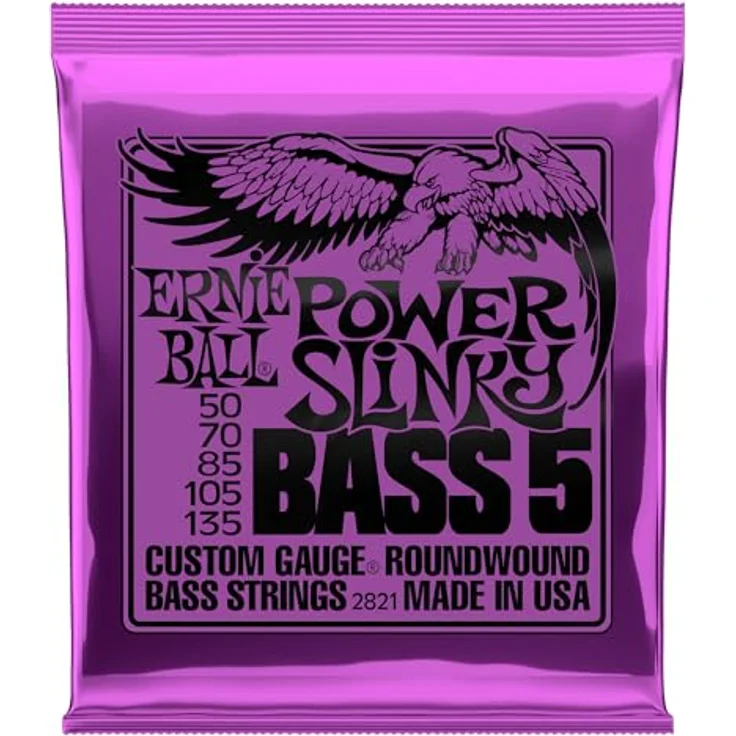Ernie Ball Power Slinky Nickelwound 5-Saiten E-Basssaiten, Saitenstärke 50-135, ausgewogener Ton, hergestellt in den USA – Bild 1