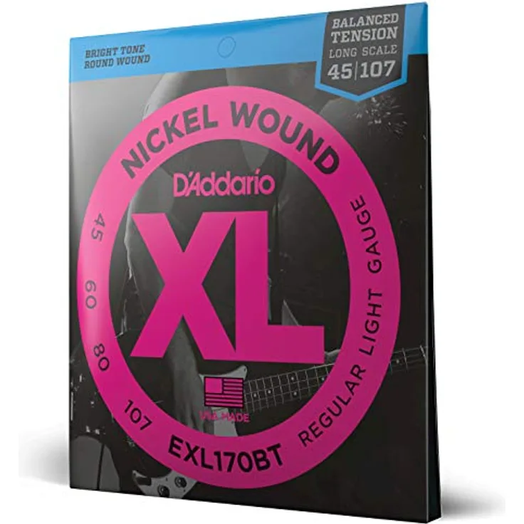 Daddario EXL170BT Balanced Tension, E-Bass Saitensatz mit Nickel Wound, Long Scale, Regular Light Gauge, Stärke: 45-60-80-107, Bright Tone
