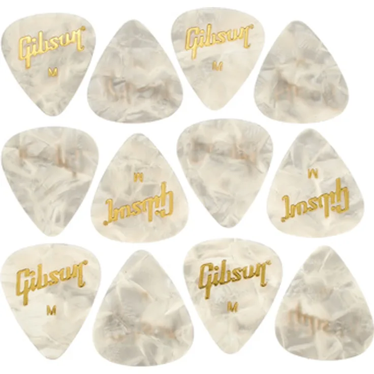 Gibson Perloid Picks Medium, 12er Set in klassischer Teardrop Form, Stärke: Medium
