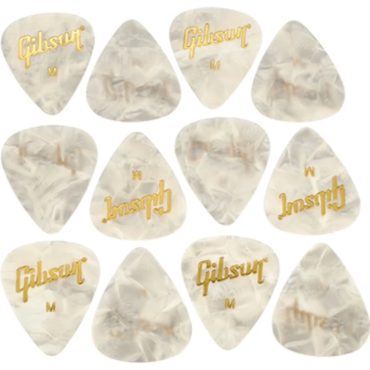 Gibson Perloid Picks Medium, 12er Set in klassischer Teardrop Form, Stärke: Medium