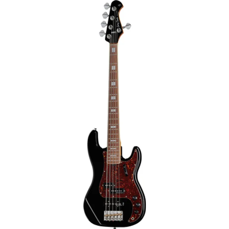 Harley Benton MV-5PJ Black, 5-saitiger E-Bass mit Erlekorpus, karamellisiertem Bergahornhals und Alnico 5 Single-Coil Tonabnehmern