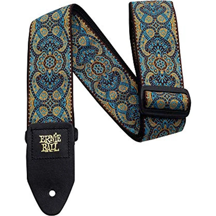 Ernie Ball E-Guitar Strap TQ EB4098, Gitarrengurt aus Polypropylen mit Leder-Endstück, verstellbar von 104 cm bis 183 cm, Türkis, Imperial Paisley Design – Bild 4
