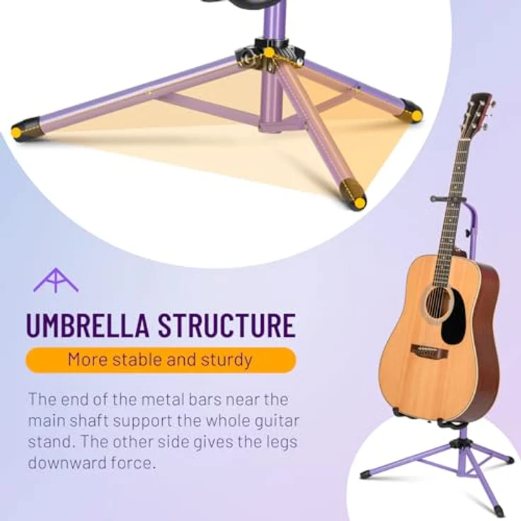 CAHAYA Gitarrenständer CY00253-2, verstellbarer klappbarer Universal-Stativ für Akustikgitarren, E-Gitarren und Banjos, lila, mit umfassendem Schutz und stabiler Basis – Bild 3