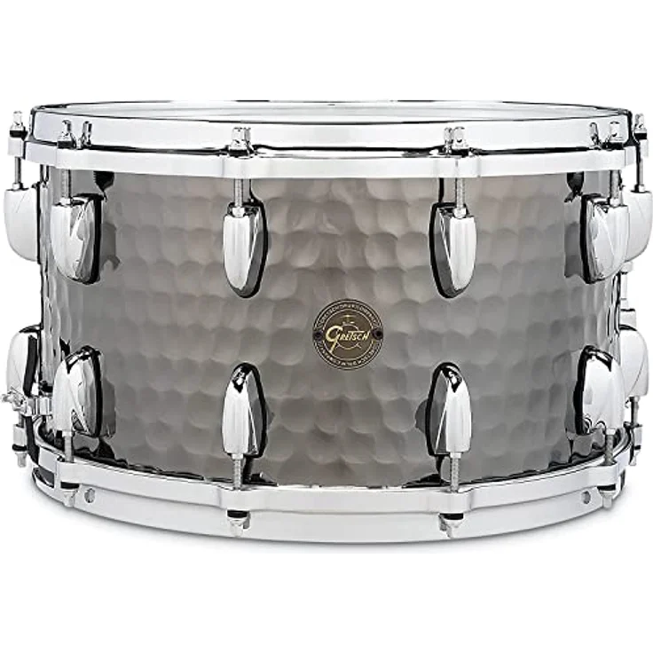 Gretsch Drums 14"x8" Black Hammered Snare, gehämmerte Stahl-Trommel mit Gußspannreifen und Remo 14" Coated Fell – Bild 1