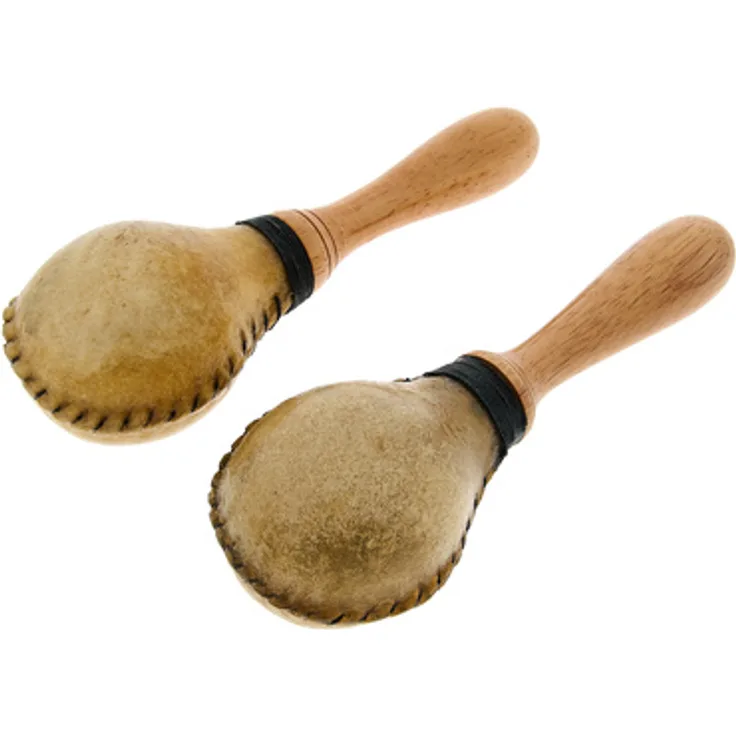 Thomann Buffalo Maracas M, Percussion Instrument aus Büffelleder und Holz, Länge 17cm, Durchmesser 5cm, mittlere Körnung, ausgewogener Klang