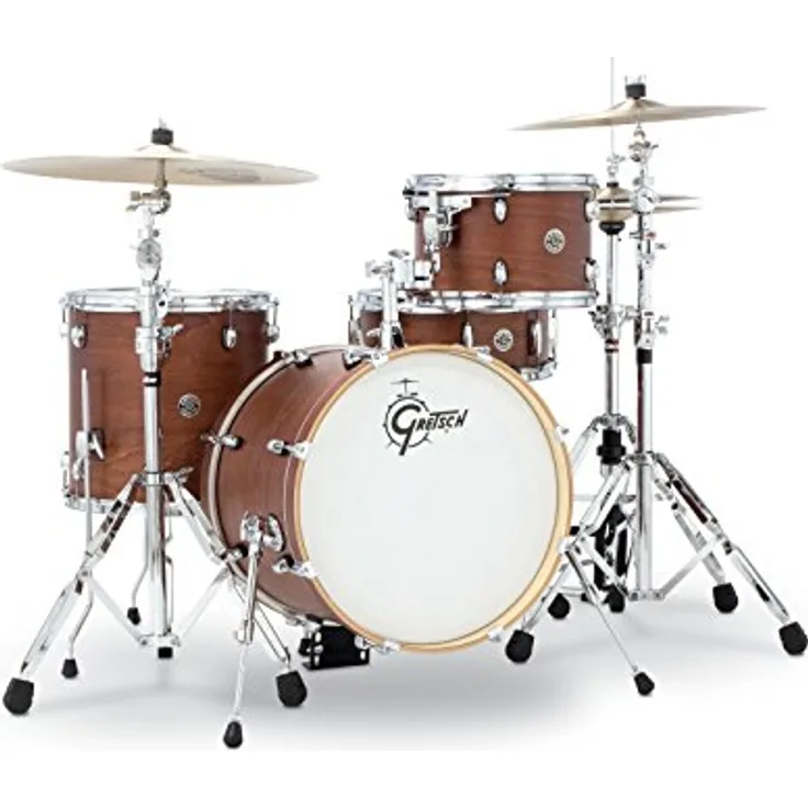 Gretsch Drums Catalina Club Jazz, 7-lagiges Mahagoni Schlagzeug-Set in Satin Walnut Glaze (SWG), 18"x14" Bass Drum, 12"x08" Tom Tom, 14"x14" Stand Tom, 14"x5,5" Snare Drum