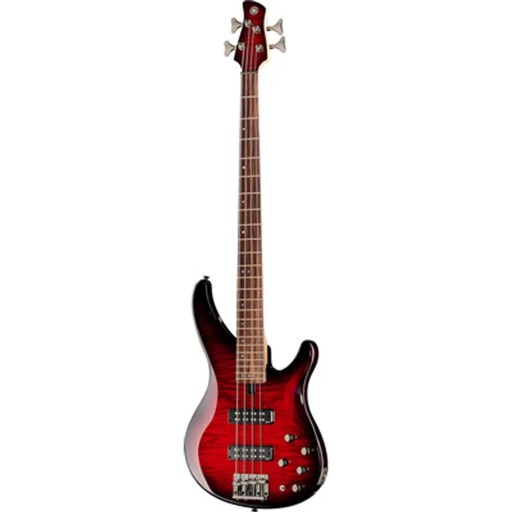 Yamaha TRBX604FM, 4-Saitiger E-Bass mit geflammter Ahorn-Decke, 3-Band EQ, Dark Red Burst