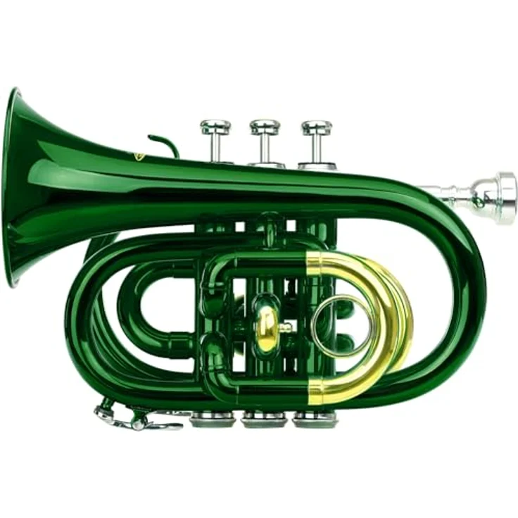 Classic Cantabile Brass TT-400, Bb-Taschentrompete aus Messing mit Schallbecher 93 mm und Bohrung 11,8 mm, inkl. Leichtkoffer, Mundstück, Putztuch und Handschuhe, grün – Bild 1