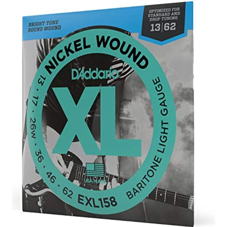 D'Addario EXL158, Nickel Wound E-Gitarrensaiten, Baritone Light, 13-62, vielseitiger, heller Ton, hergestellt in den USA – Bild 1