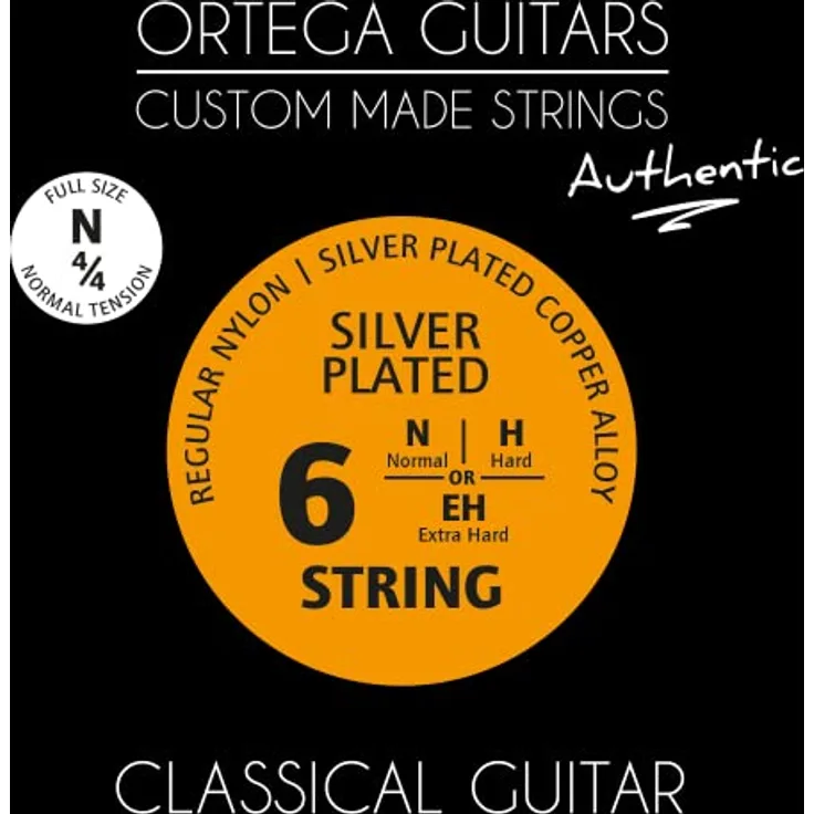Ortega Guitars Nylon Gitarren Saiten – Satz für 4/4 Gitarre, Normal, Custom Made Strings Authentic Series, Nylon/Silberbeschichtetes Kupfer (NYA44N), warmer Klang