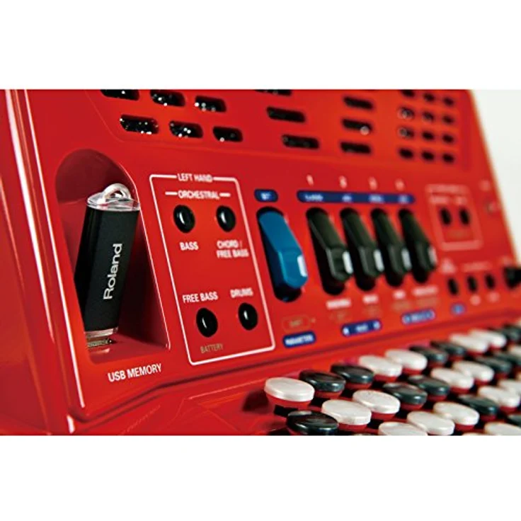 Roland FR-1XB RD, Akkordeon mit 62 anschlagdynamischen Knöpfen, 128-stimmig polyphon, USB Anschluss, rot – Bild 9