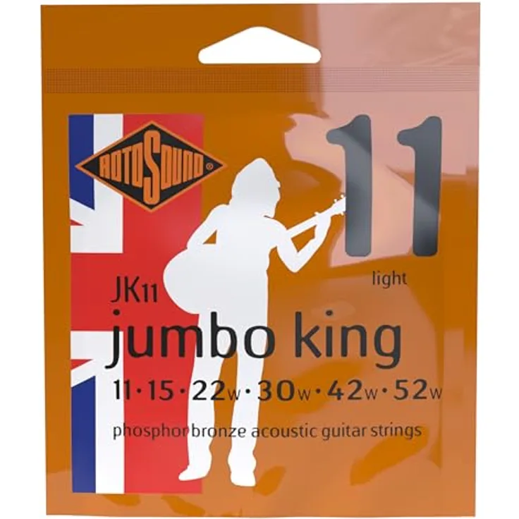 Rotosound Phosphor-Bronze Akustikgitarren Saiten, Stärke Light 11 15 22 30 42 52, hervorragender Ton mit Klarheit und Sustain
