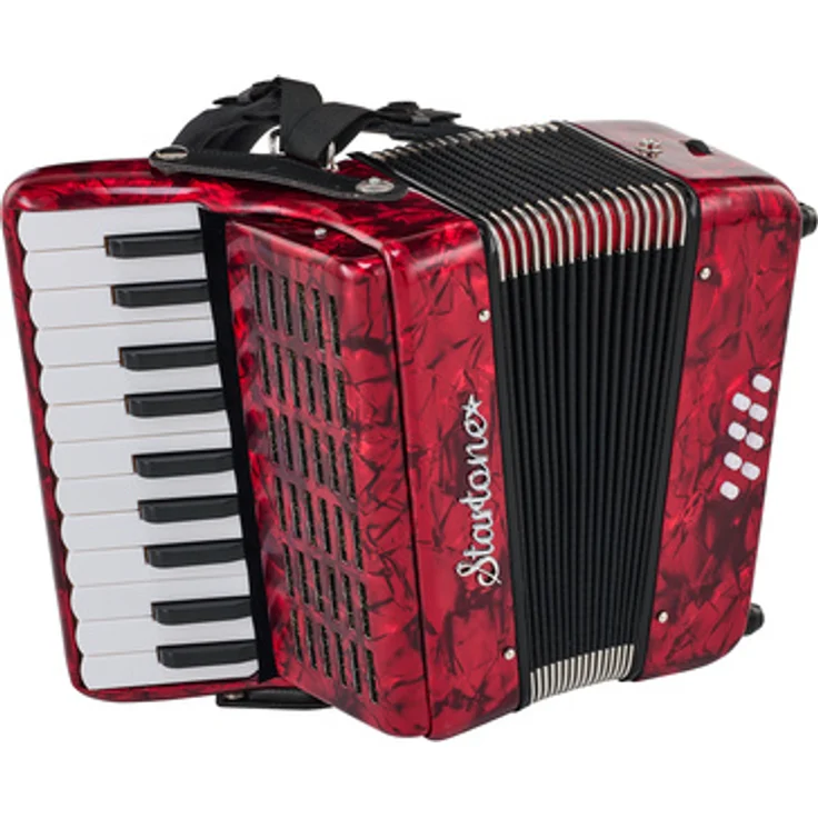 Startone Kids Accordion Red MKII, Piano-Akkordeon mit 8 Bässen und 22 Diskanttasten, inkl. Gigbag und Trageriemen, rot