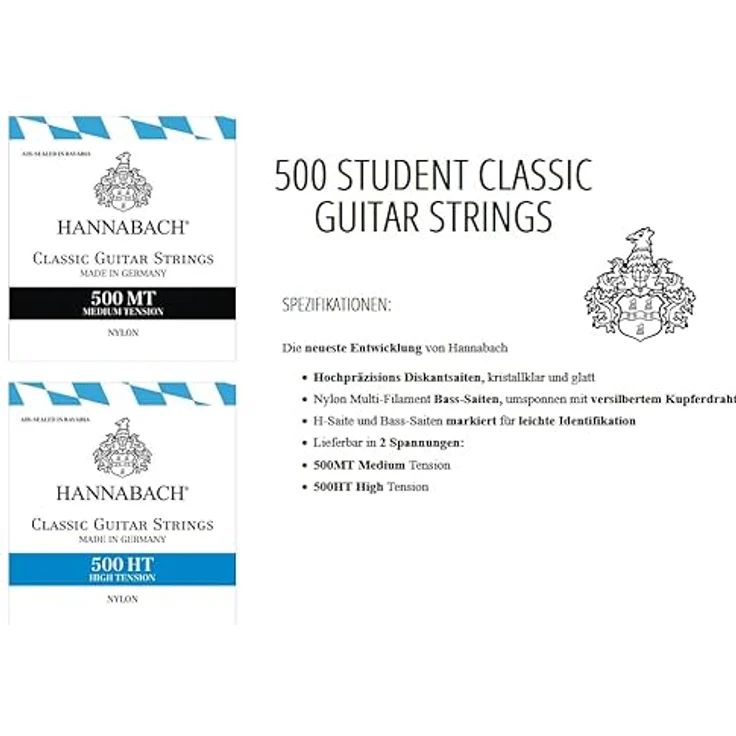 Hannabach 500MT Saiten für Klassikgitarre, Medium Tension, Nylon und versilberter Kupferdraht, allergikerfreundlich, luftdicht verpackt – Bild 3