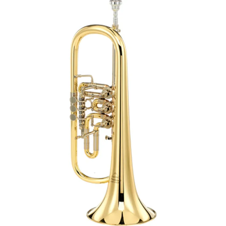 Miraphone 24R 0700 A Flugelhorn, Premium Flügelhorn mit Zylinderventilen, Messing lackiert, Schallbecher 160mm, Bohrung 11,4mm, inkl. FL05 Mundstück