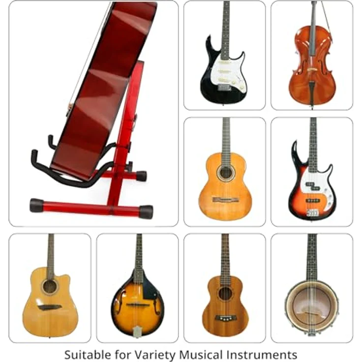 MUSO Klappbarer Gitarrenständer A-Rahmen, transparenter Acryl mit rutschfesten Gummi- und Schaumstoffarmen, für Akustikgitarre, E-Gitarre, Bassgitarre und Ukulele – Bild 4