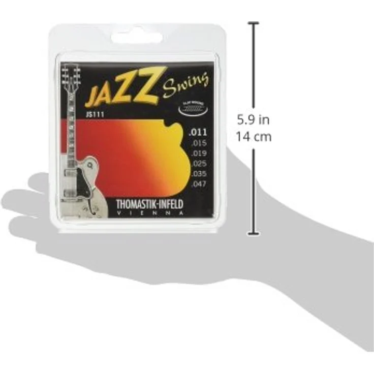 Thomastik Saiten für E-Gitarre Jazz Swing Series Nickel Flat Wound Satz JS111 Light .011-.047w, natürliche Farbe, legendäre Jazzgitarrensaite mit vermessingtem Stahl und Nickel flatwound – Bild 5