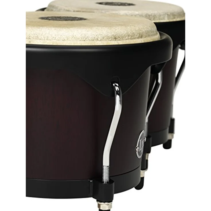 LP City Series Bongo Set LP 601NY-DW, 6" + 7" Durchmesser, Siamesisches Eichenholz, Dunkle Holzfarbe, mit Naturfellen und Stimmschlüssel – Bild 4
