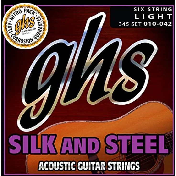 GHS Silk and Steel - 345 - Akustikgitarrensaiten-Set, versilbertes Kupfer, Light (.010-.042)