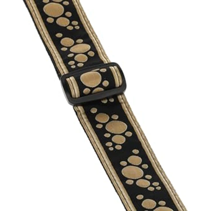 Ovation Soundhole Retro Gold, Gitarrengurt aus Nylon mit stabilen Lederenden, 50 mm breit, verstellbar von 84 cm bis 144 cm, goldfarben mit gesticktem Multi-Soundhole-Motiv – Bild 6