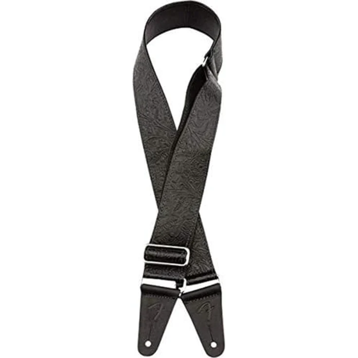 Fender Tooled Leather Guitar Strap BK, Gitarrengurt aus Leder mit geprägtem Blumenmuster, verstellbar von 106 cm bis 132 cm, Farbe Schwarz – Bild 3