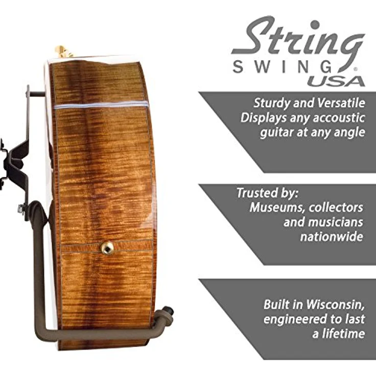 String Swing BCC151 Horizontal Low Profile Akustik-Gitarren Wandhalterung, vollständig einstellbar für Rechts-/Linkshänder, USA-Herstellung – Bild 5
