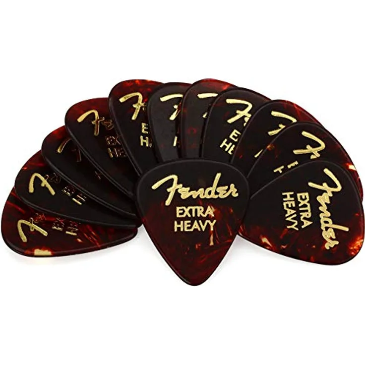 Fender Clsc Celluloid Pick Shell X-HV, Plektrum-Set mit 12 Picks, Tortoise Shell, Extra Heavy, klassiche 351 Form