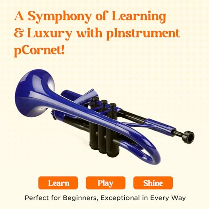 pBone music pCornet Blue, Bb-Kornett aus ABS-Kunststoff, leicht und robust mit abnehmbaren Ventilzügen, blau – Bild 2