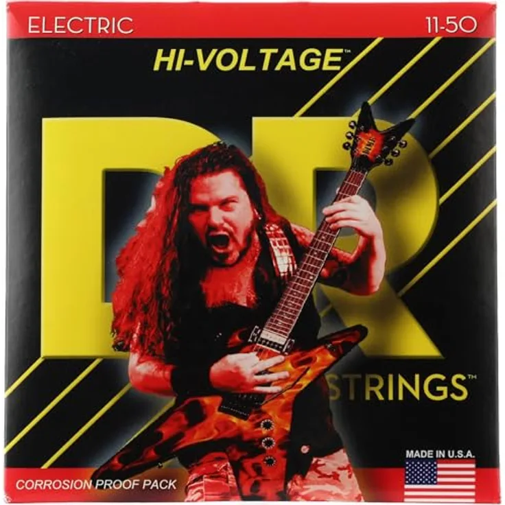 DR Strings HI-VOLTAGE DBG-11, E-Gitarre Saiten Heavy 11-50, Nickel beschichtet für besonderen Klang