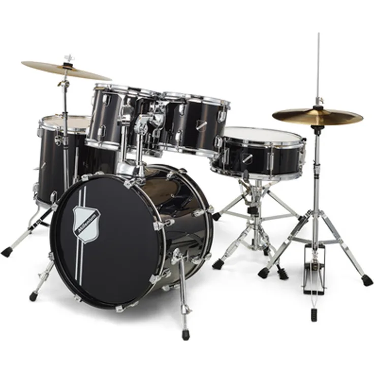 Millenium Focus 18 Drum Set Black, 5-teiliges Schlagzeug Set mit 18" Bass Drum, inkl. Hardware und Beckensatz