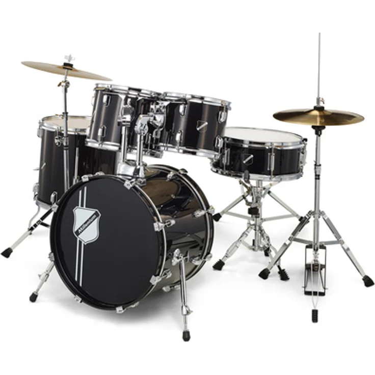 Millenium Focus 18 Drum Set Black, 5-teiliges Schlagzeug Set mit 18" Bass Drum, inkl. Hardware und Beckensatz