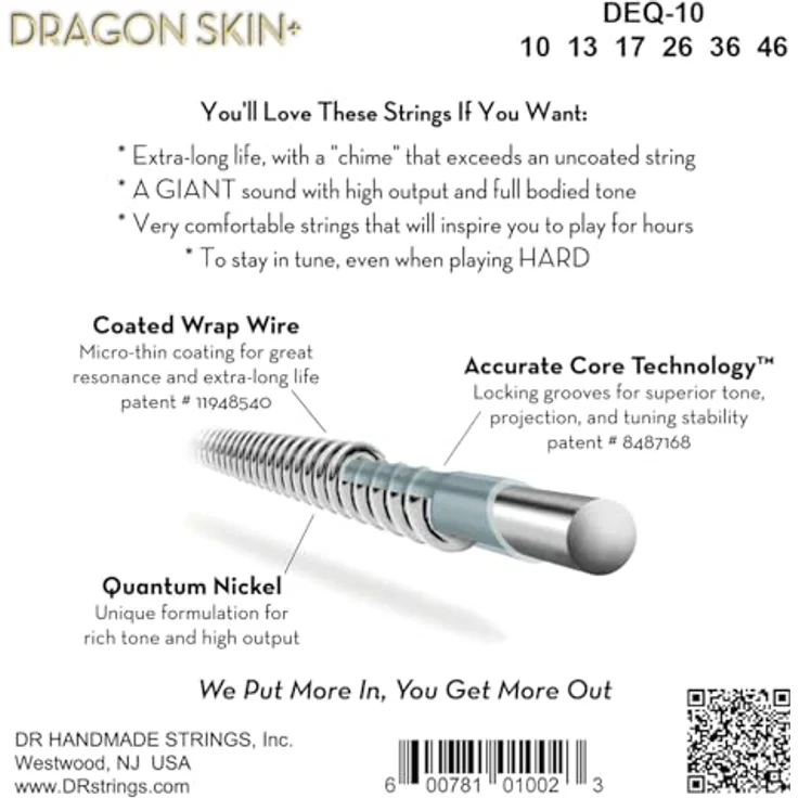 DR Strings Dragon Skin+ DEQ-10 Coated, E-Gitarrensatz Medium, Quantum-Nickel mit überragendem Ton und langer Lebensdauer – Bild 2