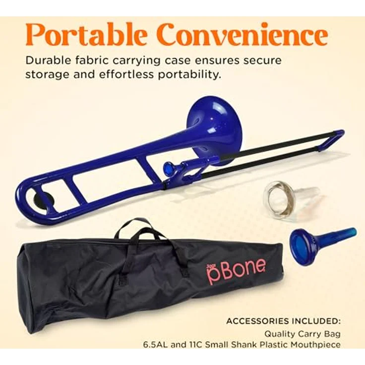 pBone music pBone Blue, Bb-Tenorposaune aus ABS-Kunststoff, leicht und ergonomisch, inkl. Mundstück und Gig Bag, blau – Bild 5