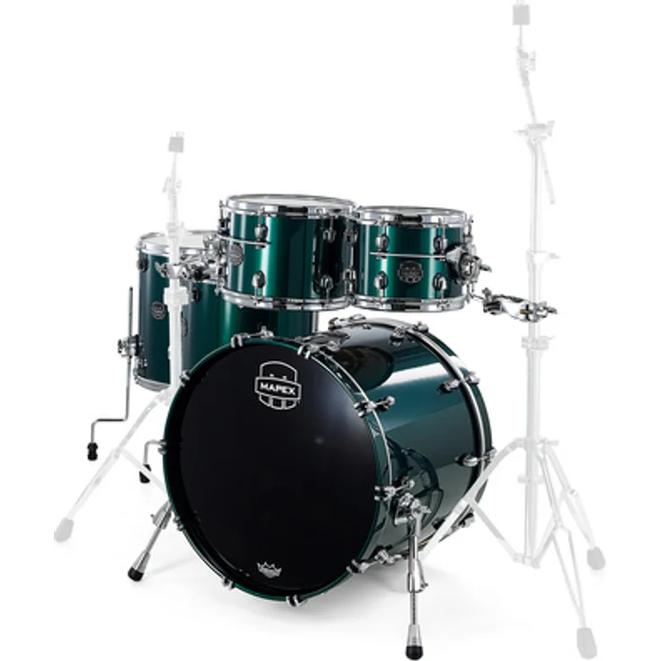 Mapex Saturn Evolution Maple -PQ, Schlagzeugset in Brunswick Green, mit Kesselsatz aus Ahorn/Walnuss, inkl. 22"x18" Bass Drum und Halo Mounting System