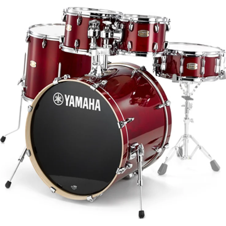Yamaha Stage Custom Studio -CR, Kesselsatz mit 6-lagigen Birkenholzkesseln, hochglanzlackiert in Cranberry Red, inklusive 20" Bass Drum und Y.E.S.S. Tomaufhängungssystem