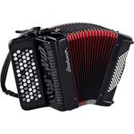 Startone Accordion C-Handle Black, Knopf-Akkordeon mit 72 Bässen, 62 Diskantknöpfen, 2 Chören im Diskant, 4 Chören im Bass, Schwarz mit rotem Balg, inkl. Trageriemen und Gig Bag