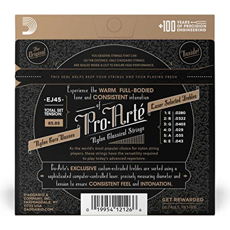 D'Addario EJ45 Pro-Arte Nylon-Saiten, Konzertgitarre, normale Spannung, warmer Klang, hergestellt in den USA – Bild 2