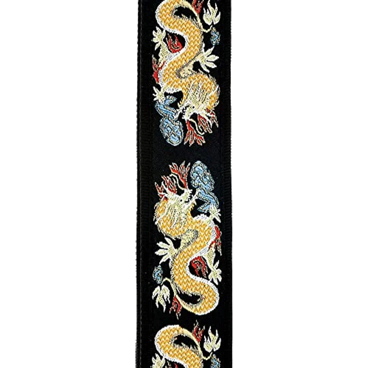 Daddario 50F08 Dragon Gitarrengurt, Retro Classics Design mit extra starken Lederenden, verstellbar von 89 bis 151 cm, schwarz/beige, Breite 50 mm – Bild 2