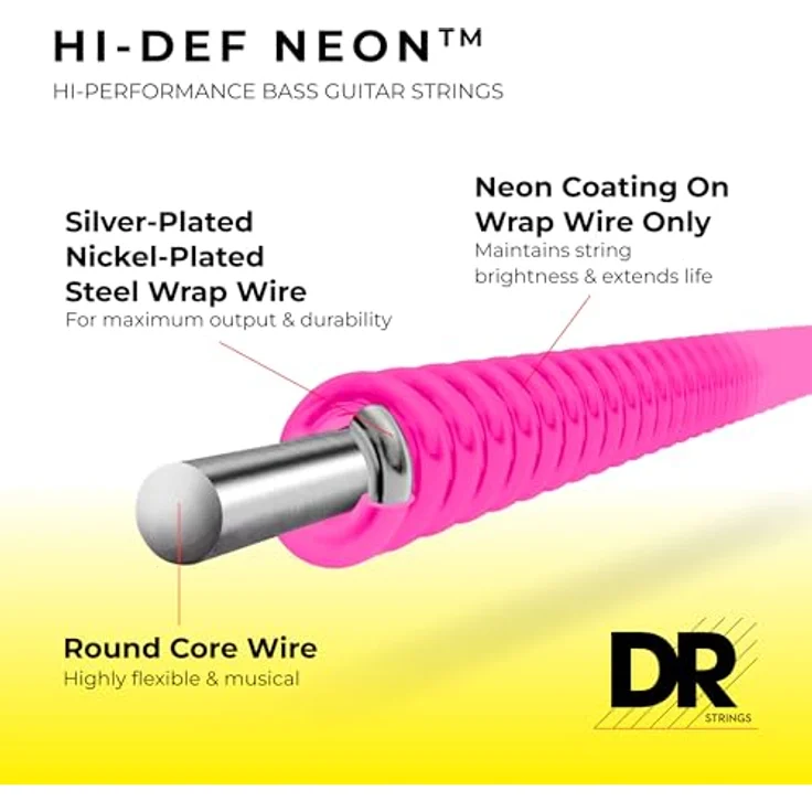 DR Strings Neon Pink NPB-45, E-Bass Saiten Satz aus nickelbeschichtetem Stahl, Neon Pink, Stärken 045-065-085 – Bild 3