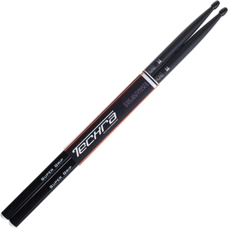 Techra Black Diamond 5A Supergrip, Drumsticks mit rutschfestem Griff und gummierter Spitze, schwarz