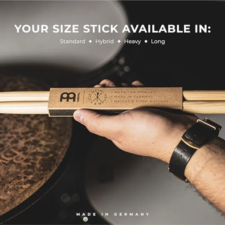 Meinl 8A Hybrid Hickory Drumsticks, American Hickory Holz, medium Gewicht, 413 mm Länge, 14,1 mm Durchmesser, made in Germany – Bild 6